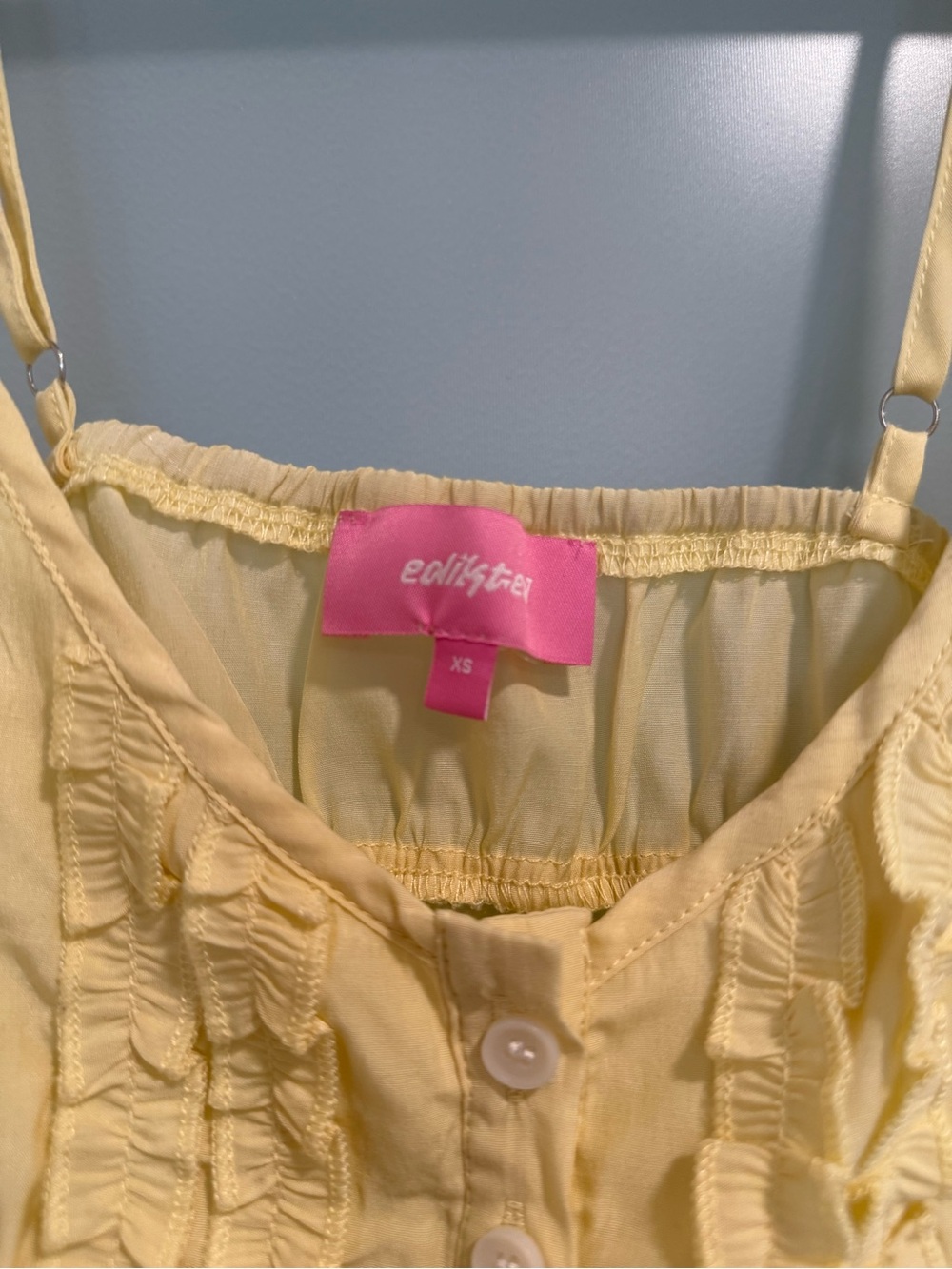 Edikted Light Yellow Ruffle-Trim Button Cami Halsey Ruffle Tank Top - Picture 4 of 6